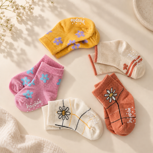 Floral Non-Slip Grip Socks (Set of 5)