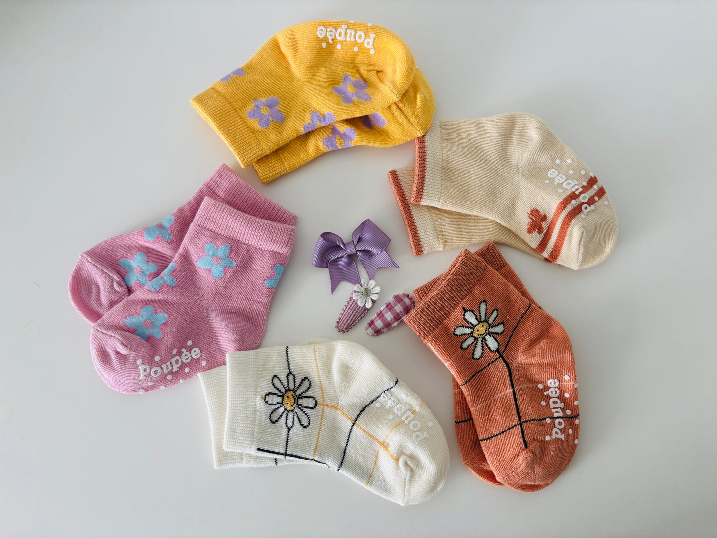 Floral Non-Slip Grip Socks (Set of 5)